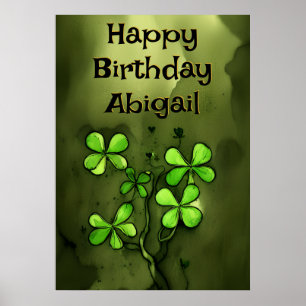 Personalized Whimsical Clovers Happy Birthday Poster