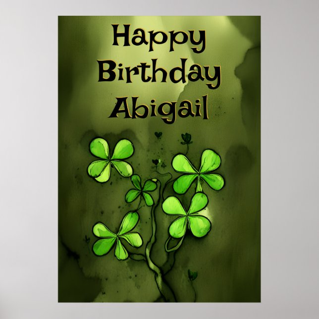 Personalized Whimsical Clovers Happy Birthday Poster (Front)
