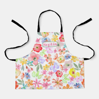 Personalized Whimsical Cute Watercolor Floral Apron