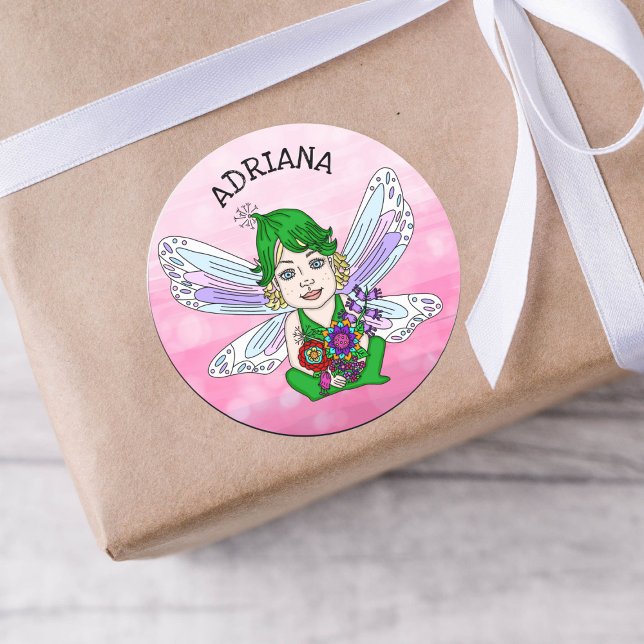 Personalized Whimsical Fairy Name   Classic Round Sticker (Creator Uploaded)