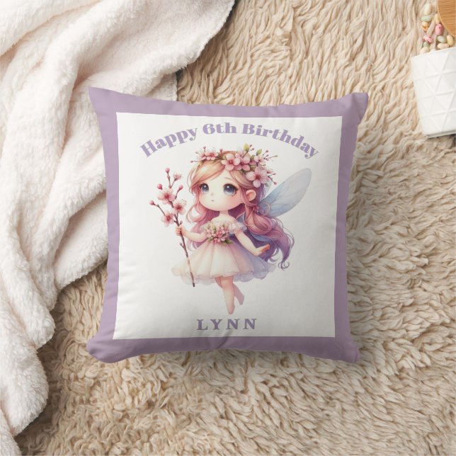 Personalized Whimsical Floral Fairy  Throw Pillow (Blanket)