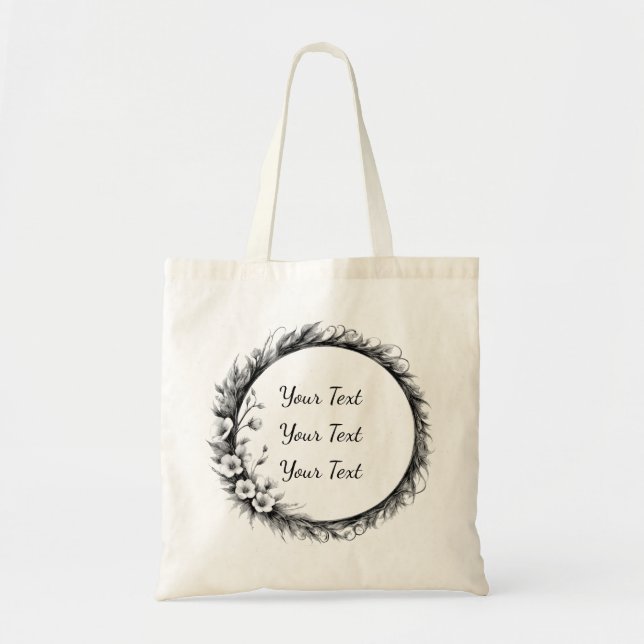 Personalized Whimsical Floral Wreath Tote Bag (Front)