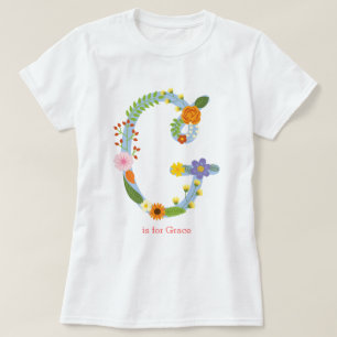 Personalized Whimsical Flower Monogram (G) T-Shirt