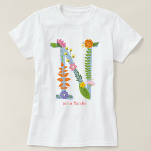 Personalized Whimsical Flower Monogram (N) T-Shirt