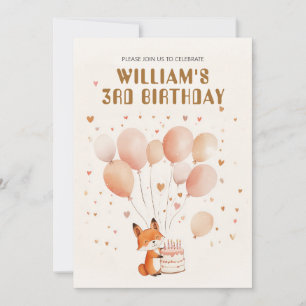Personalized Whimsical Fox and Balloons Birthday  Invitation