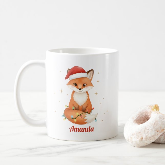 Personalized Whimsical Fox Christmas Mug (With Donut)