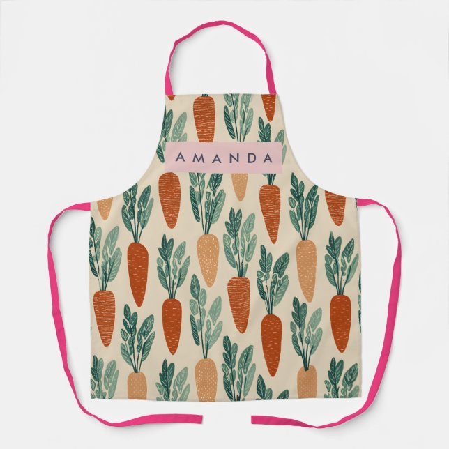 Personalized Whimsical Garden Carrot Design Apron (Front)