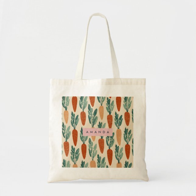 Personalized Whimsical Garden Carrot Design Tote Bag (Front)