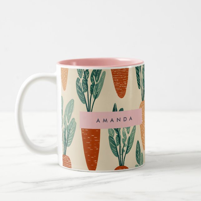 Personalized Whimsical Garden Carrot Design Two-Tone Coffee Mug (Left)