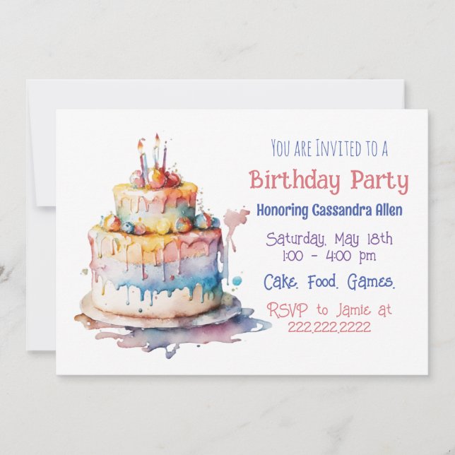 Personalized Whimsical Girl's Birthday Invites (Front)