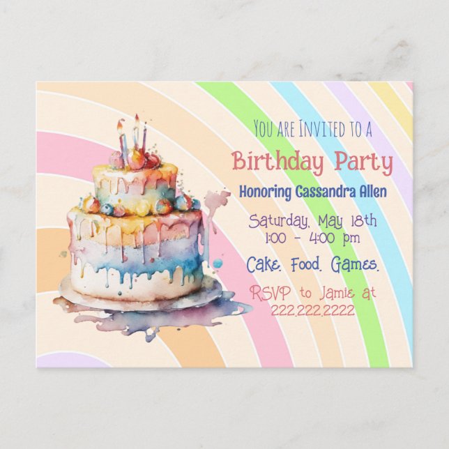 Personalized Whimsical Girl's Birthday Invites Postcard (Front)