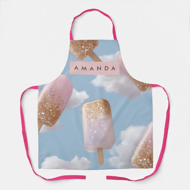 Personalized Whimsical Glitter Popsicle Pattern Ap Apron (Front)