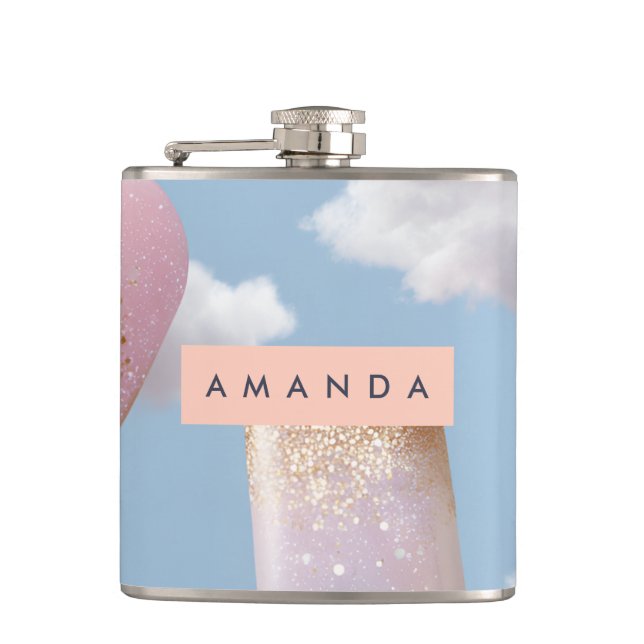 Personalized Whimsical Glitter Popsicle Pattern Hip Flask (Front)