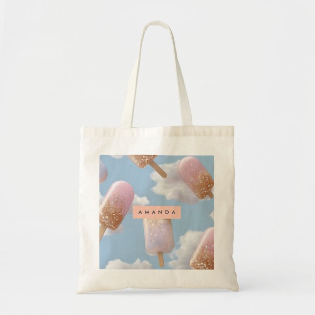 Personalized Whimsical Glitter Popsicle Pattern Tote Bag (Front)