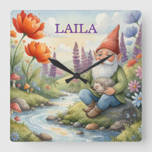 Personalized whimsical gnome wall clock