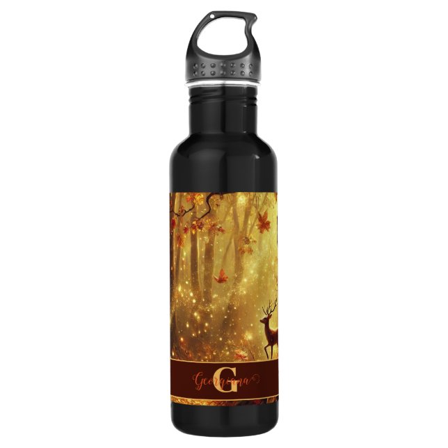 Personalized Whimsical Golden Autumnal Woodland 710 Ml Water Bottle (Front)