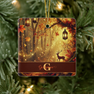 Personalized Whimsical Golden Autumnal Woodland Ceramic Ornament