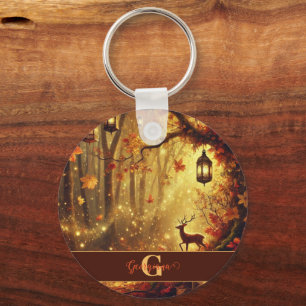 Personalized Whimsical Golden Autumnal Woodland Keychain
