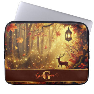 Personalized Whimsical Golden Autumnal Woodland Laptop Sleeve