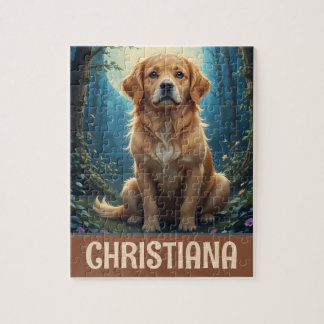 Personalized Whimsical Golden Retriever Sitting Jigsaw Puzzle