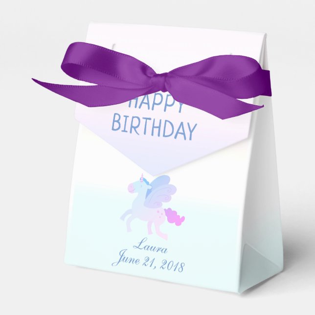 Personalized Whimsical Happy Birthday Unicorn Favor Box (Front Side)