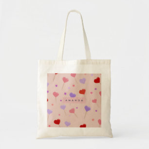 Personalized Whimsical Heart Lollipops Pattern Tote Bag