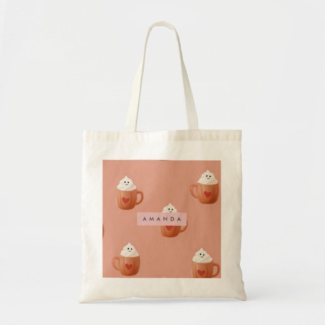 Personalized Whimsical Hot Cocoa Mug Pattern Tote Bag (Front)