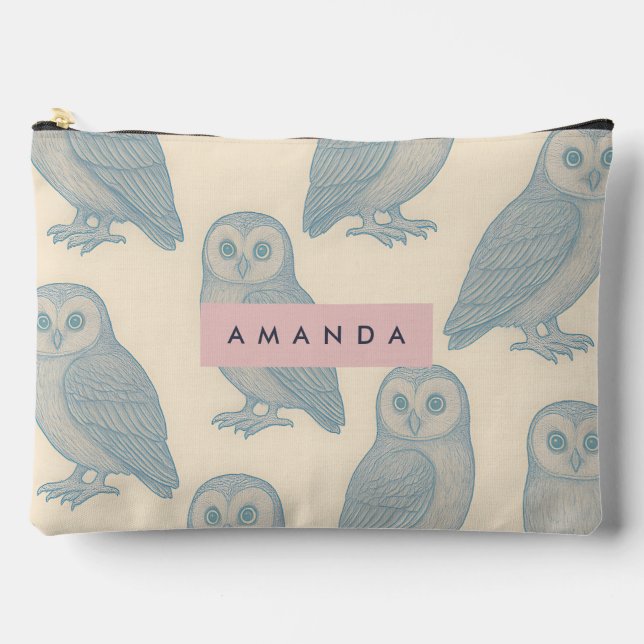Personalized Whimsical Owl Pattern Accessory Pouch (Front)