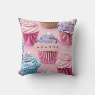 Personalized Whimsical Pastel Cupcake Dreams Throw Pillow