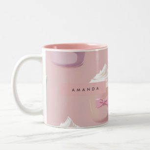 Personalized Whimsical Pastel Cupcake Pattern Two-Tone Coffee Mug