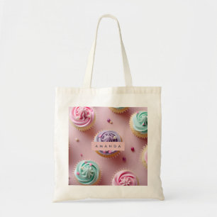 Personalized Whimsical Pastel Cupcake Swirl Tote Bag