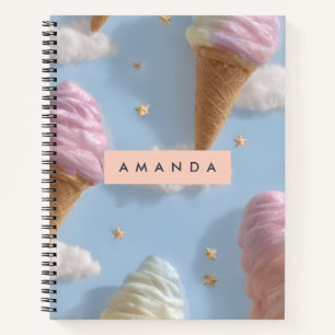 Personalized Whimsical Pastel Ice Cream Pattern Notebook
