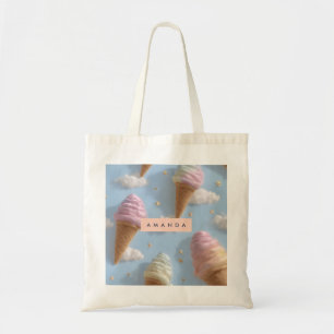 Personalized Whimsical Pastel Ice Cream Pattern Tote Bag