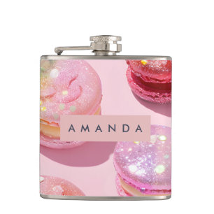 Personalized Whimsical Pastel Macaron Sparkle Hip Flask