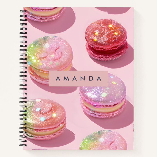 Personalized Whimsical Pastel Macaron Sparkle Notebook (Front)