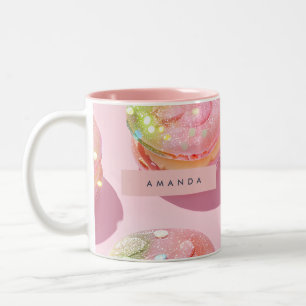 Personalized Whimsical Pastel Macaron Sparkle Two-Tone Coffee Mug