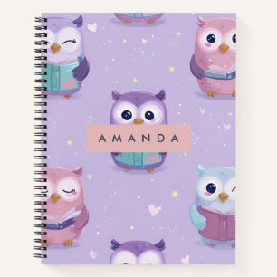 Personalized Whimsical Pastel Owls Pattern Notebook