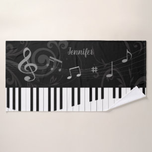 Personalized Whimsical Piano and Musical Notes Bath Towel Set