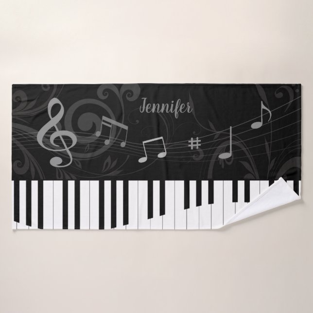 Personalized Whimsical Piano and Musical Notes Bath Towel Set (Bath Towel)