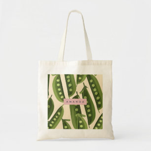 Personalized Whimsical Playful Green Pea Pod Tote Bag
