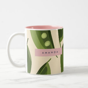 Personalized Whimsical Playful Green Pea Pod Two-Tone Coffee Mug
