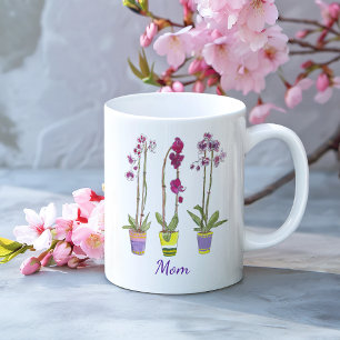 Personalized Whimsical Potted Purple Orchids  Coffee Mug