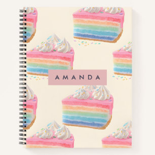 Personalized Whimsical Rainbow Cake Pattern Notebook