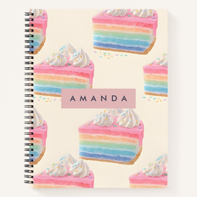 Personalized Whimsical Rainbow Cake Pattern Notebook (Front)