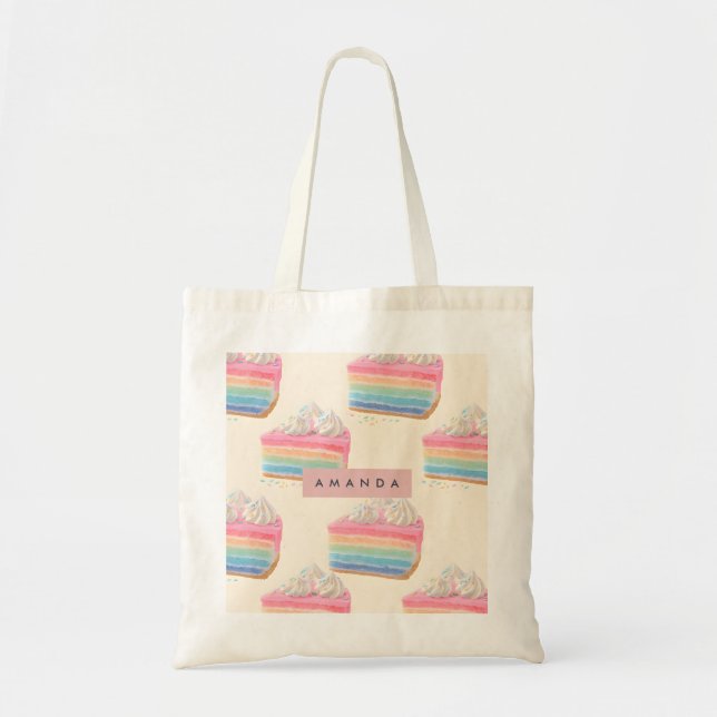 Personalized Whimsical Rainbow Cake Pattern Tote Bag (Front)