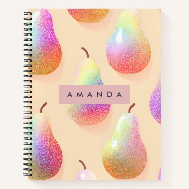 Personalized Whimsical Rainbow Pear Pastel Notebook (Front)