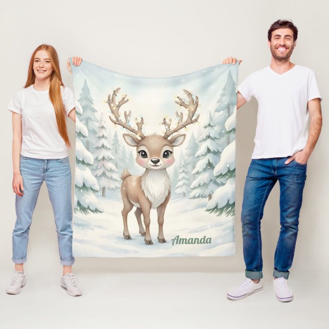 Personalized Whimsical Reindeer Christmas Blanket (In Situ)