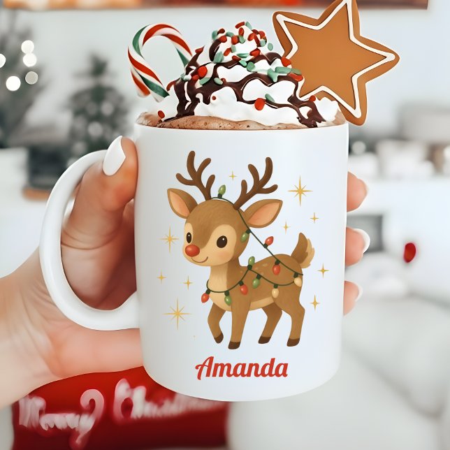 Personalized Whimsical Reindeer Christmas Mug (Creator Uploaded)