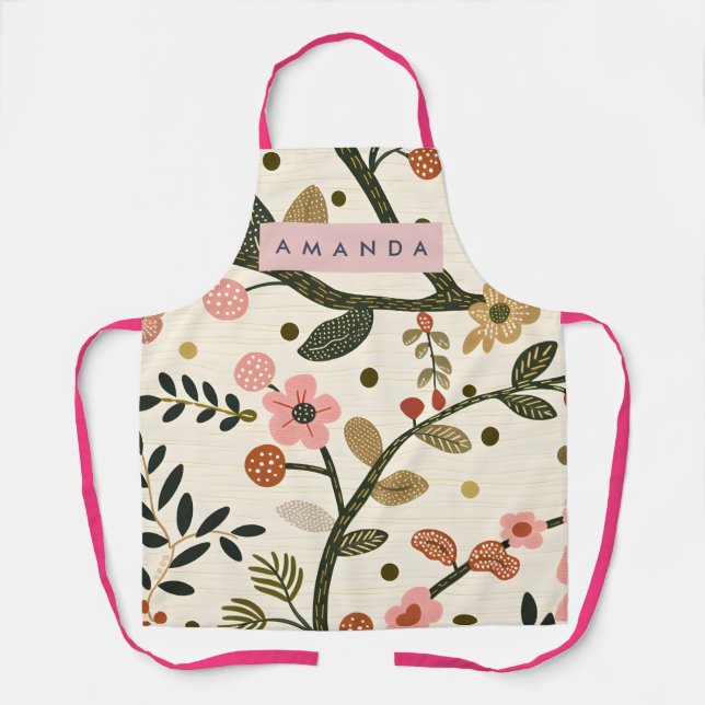 Personalized Whimsical Retro Autumn Flower  Apron (Front)