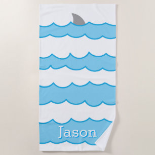 Personalized Whimsical Shark Fin on Water Beach Towel